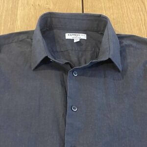 Express 1MX Extra Slim Fit Blue Button Front Long Sleeve Shirt Mens Size Large